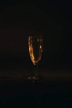 Karanlık bir arka planda şampanya bardağının silüeti.