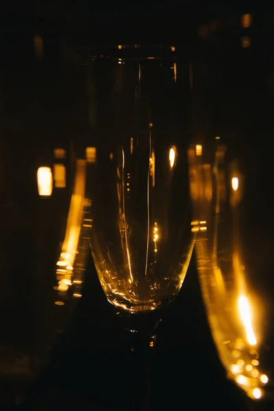 Group Several Champagne Glasses Beautifully Lit Dark Background Festive Composition — Stock Photo, Image