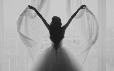 portrait wedding photo of the bride, close-up details, silhouette of a beautiful bride