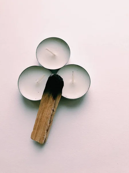 Natural incense White Sage and Palo Santo. Sacred tree of South America, color square photo.White Sage and Palo Santo on white background.