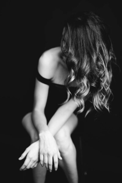 Details of body black and white portrait of beautiful girl, fashion and art