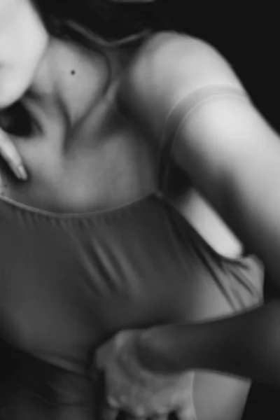 Details of body black and white portrait of beautiful girl, fashion and art