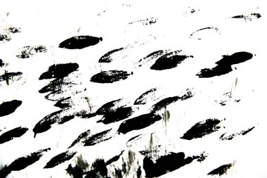 Beyaz arkaplanda soyut siyah grafikler, lekeler ve çizgiler, lekeler ve sıçramalar