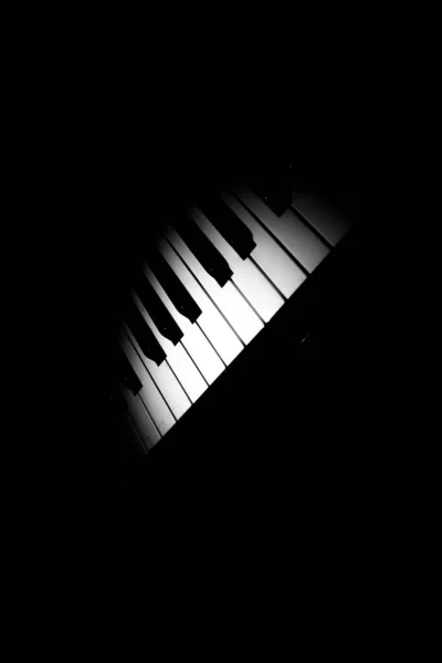 black and white piano, piano keys on a dark background