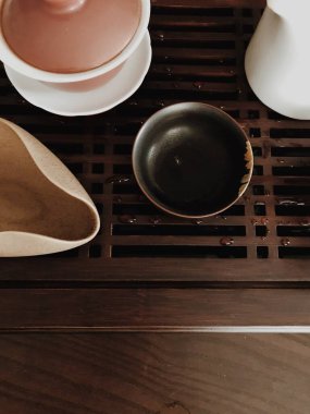 Evde çay partisi, güzel soyut çay arkaplanı, çay seremonisi yakın plan.