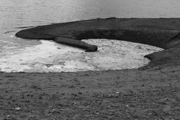 Vattenförorening Vitt Skum Havet Och Närbild Havet — Stockfoto