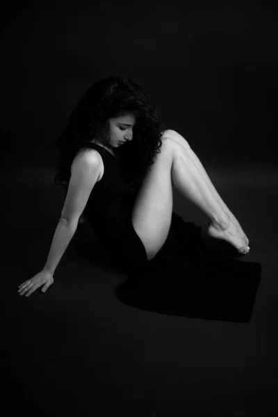 Fashion Portrait Dancer Black Classic Dress Stock Image