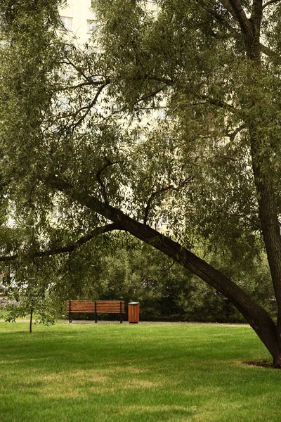 Podzimní Krajina Lavička Parku — Stock fotografie