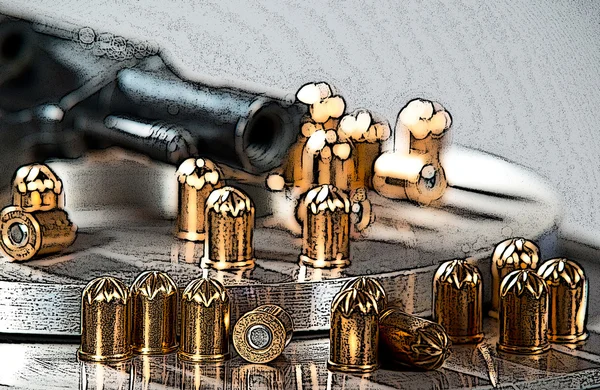 Illustratie van cartridges met pistool — Stockfoto