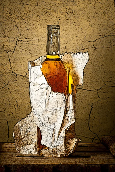 Tekening van fles harde likeurtje — Stockfoto
