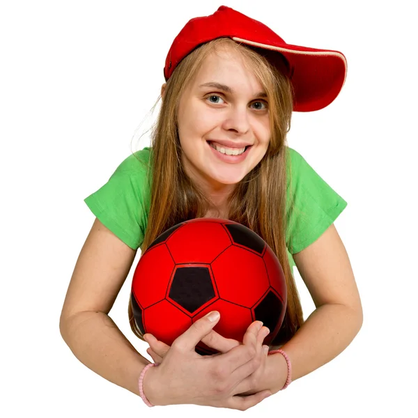 Mädchen mit Ball liegend — Stockfoto