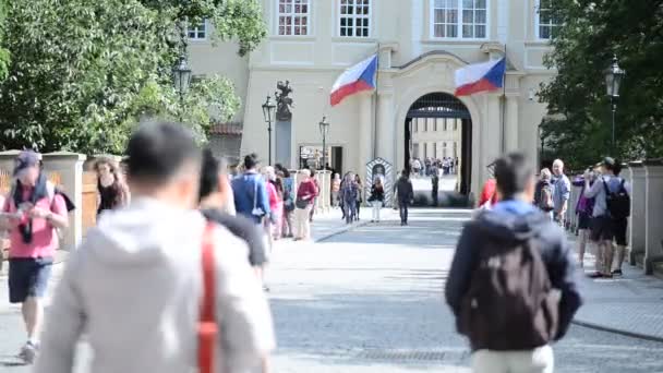 Kasteel bewaker staat Guard voor Praag kasteel — Stockvideo