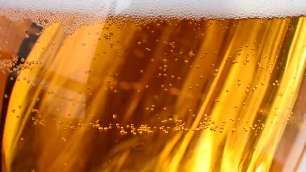 Bubbels in het bierglas — Stockvideo