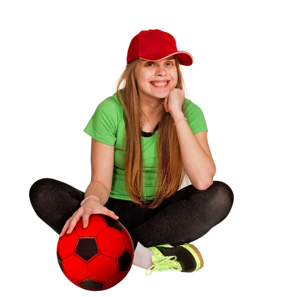 Sedící dívka s míčem — Stock fotografie
