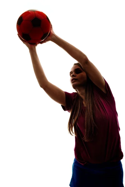 Silhouette von Mädchen beim Fußballspielen — Stockfoto