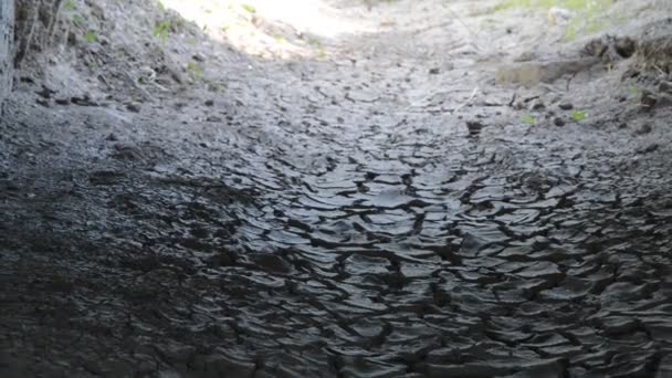 Vyprahlé odvodňovací kanál s drenážní potrubí — Stock video