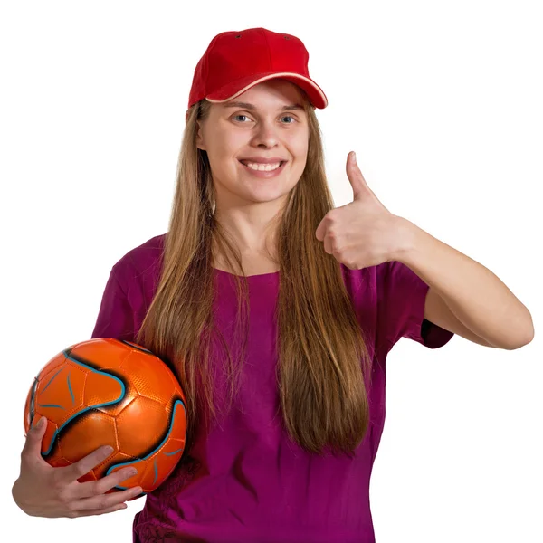 Girl with ball isolated — Stock Photo, Image