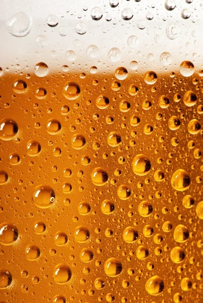 Detalhe de vidro de cerveja com gotas de água — Fotografia de Stock