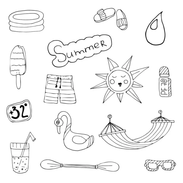 Cute set vectors illustrations summer — Stock Vector