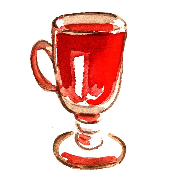 Vidrio transparente dibujado a mano para vino caliente con una bebida roja —  Fotos de Stock