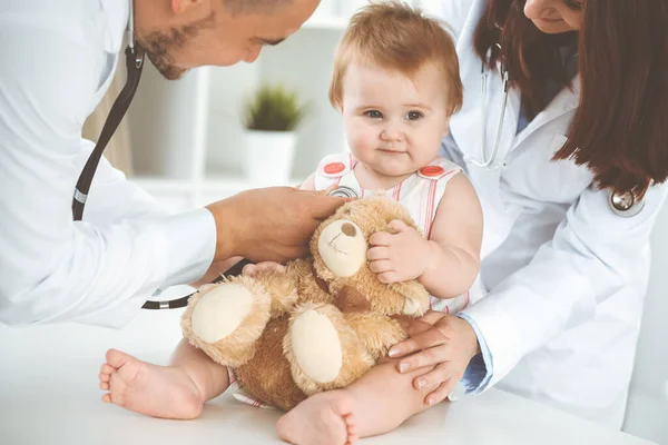 Happy Girl Child Usual Medical Inspection Doctor Female Toddler Patient — Fotografia de Stock