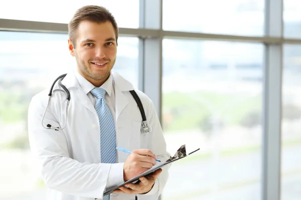 Male Doctor Standing Modern Clinic Perfect Medical Service Hospital Medicine Stock Photo