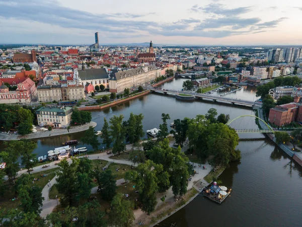 Légi Kilátás Gyönyörű Wroclaw Található Számos Szigeten Odra Folyó Lengyelország — Stock Fotó