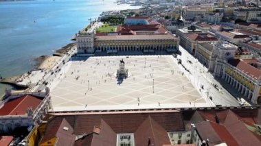 Famous square by Tagus river bank called Praca do Comercio, Lisbon, capital city of Portugal, Europe