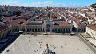 Famous square by Tagus river bank called Praca do Comercio, Lisbon, capital city of Portugal, Europe