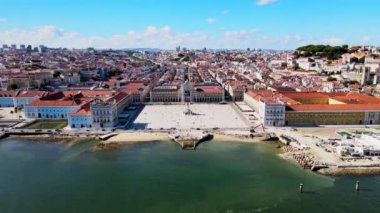 Famous square by Tagus river bank called Praca do Comercio, Lisbon, capital city of Portugal, Europe