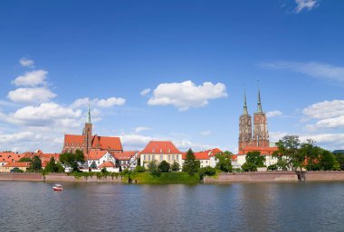 Beautiful skyline of the oldest part of Wroclaw, Ostrow Tumski, Poland                 