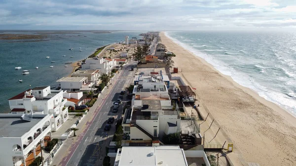 Aerial View Faro Beach Ria Formosa Atlantic Ocean Portugal — Foto de Stock