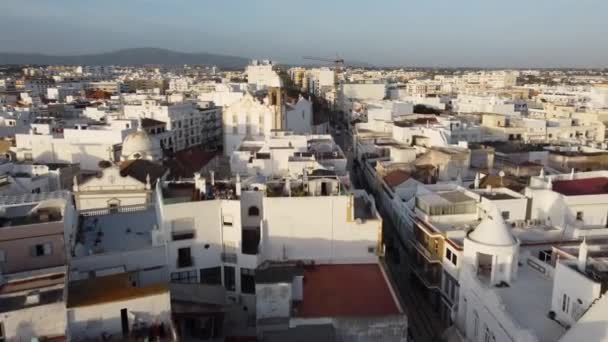 Letecký Pohled Muzeum Kostel Mezi Bílými Budovami Olhao Algarve Portugalsko — Stock video