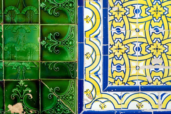 Close Van Twee Soorten Typische Portugese Tegels Genaamd Azulejo Olhao — Stockfoto