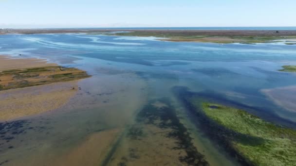 Aerial view of Ria Formosa Nature Reserve Olhao, Algarve, Portugália — Stock videók