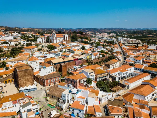 Vista Aérea Silves Com Castelo Mouro Catedral Histórica Algarve Portugal — Fotografia de Stock