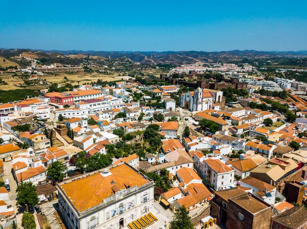 Flygfoto Över Silves Med Moriska Slott Och Historiska Katedralen Algarve — Stockfoto