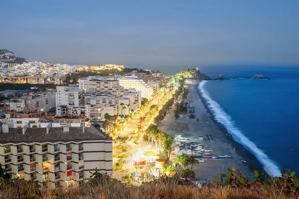 Panorama Turistického Osvětleného Pobřeží Almunecar Noci Andalusie Španělsko — Stock fotografie