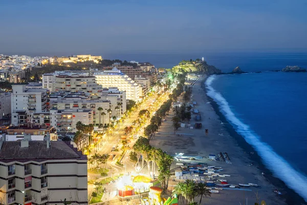 Panorama Turistického Osvětleného Pobřeží Almunecar Noci Andalusie Španělsko — Stock fotografie