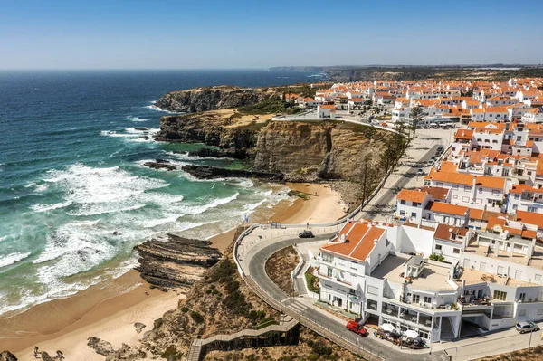 Veduta Aerea Zambujeira Mar Incantevole Città Sulle Scogliere Dell Oceano — Foto Stock