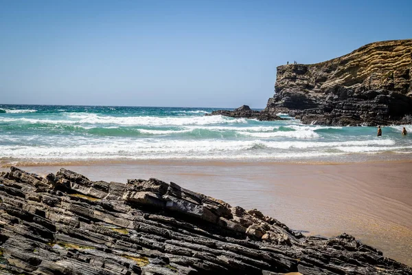 Zambujeira Mar Sahilindeki Kayalar Vicentina Sahili Doğal Parkı Alentejo Portekiz — Stok fotoğraf