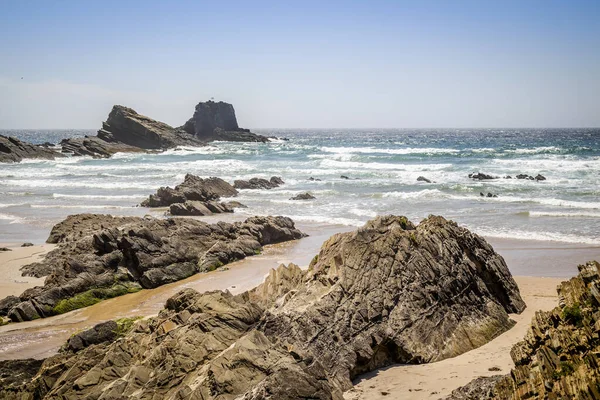 Skały Plaży Zambujeira Mar Vincentina Coast Natural Park Alentejo Portugalia — Zdjęcie stockowe
