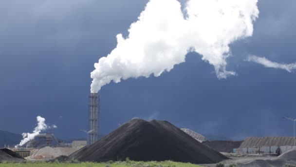 Rokend schoorsteen van een fabriek. — Stockvideo