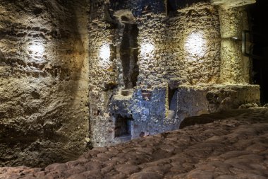 Ortaçağ Krakow bina aşağıda Krakow Main Market Square, Polonya