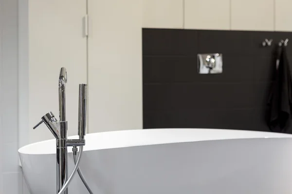 Modern bathroom equipped with oval bath — Stock Photo, Image