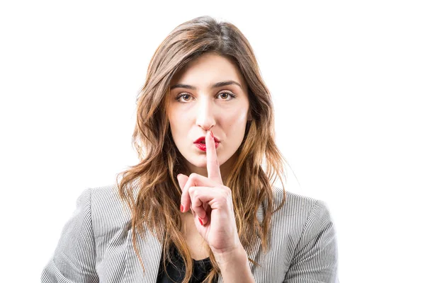 Shh. Finger on lips. — Stock Photo, Image