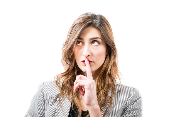 Shh. Finger on lips. — Stock Photo, Image