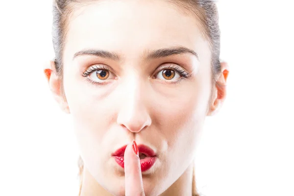 Shh. Finger on lips. — Stock Photo, Image