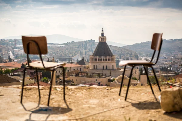 Nazareth panorama met stoelen, Israël — Stockfoto