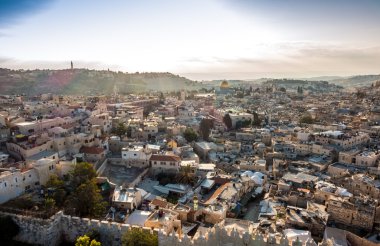 Temple Mount Kudüs İsrail'in, eski şehrin manzarası.